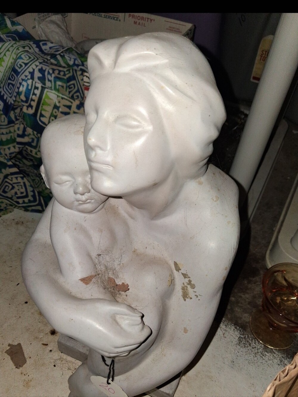 White Ceramic Mother and Child Sculpture - Decorative Home Art